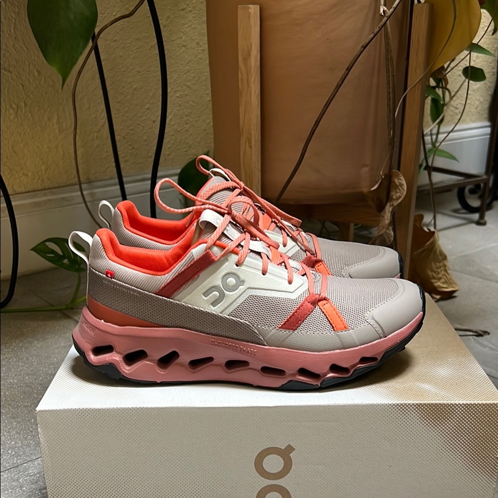 On Running Coral and Beige Sneakers